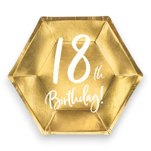 Picture of 18TH BIRTHDAY HEXAGON PAPER PLATES 20CM - 6 PACK